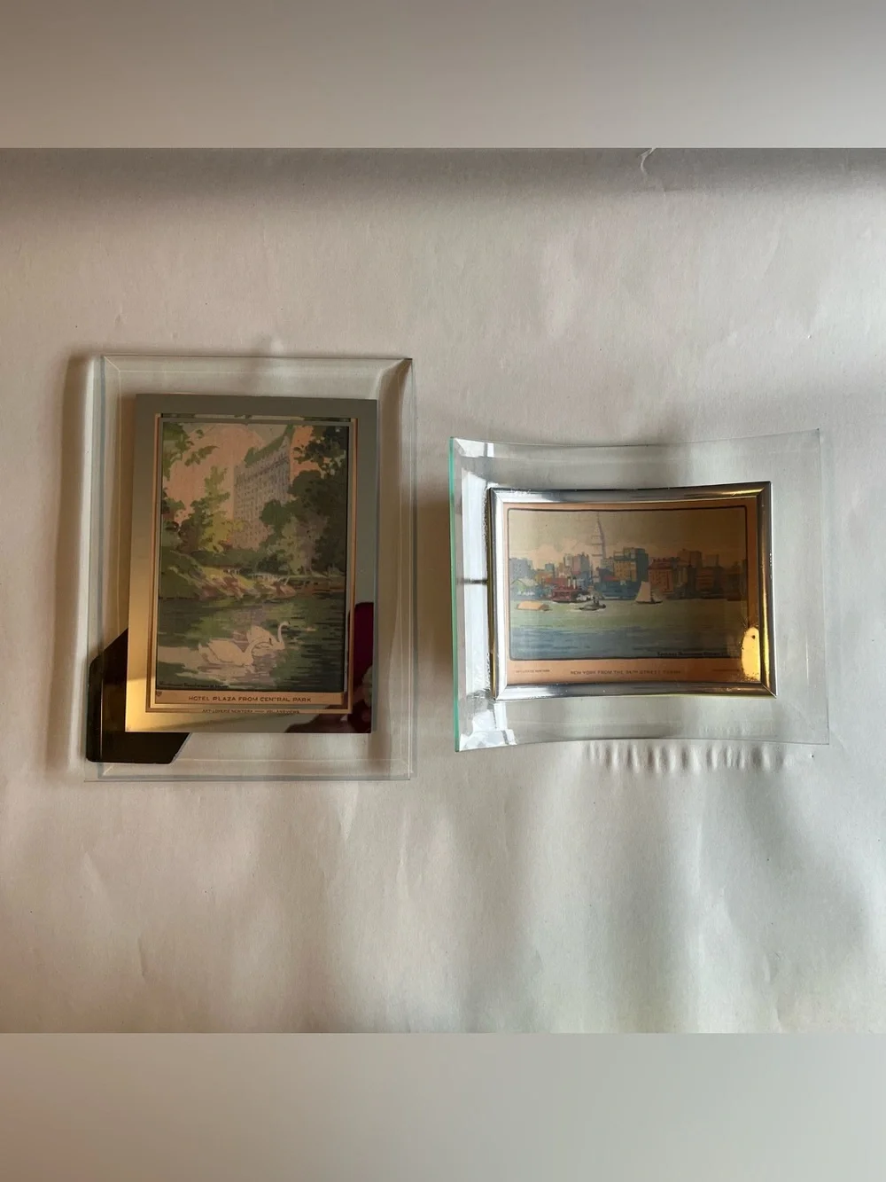 Vintage Glass Picture Photo Frames w/ Fine Art Prints-Set of 2